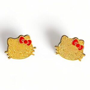NEW - HELLO KITTY ZINC ALLOY COLORED GOLD/RED STUD EARRINGS